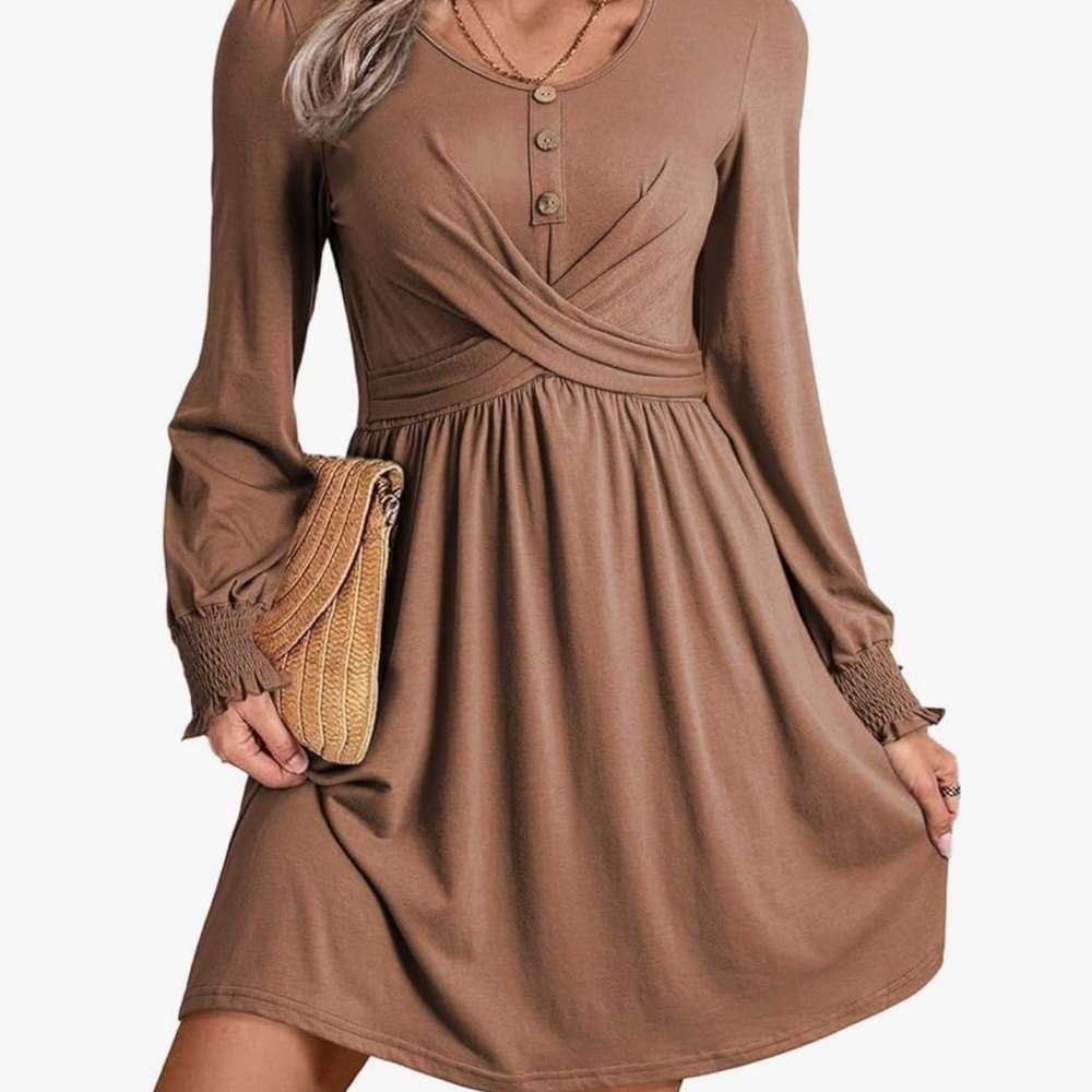 Elegant Women’s chestnut Brown Long Sleeve Dress